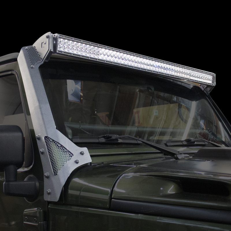 Jeep Wrangler JKU Light Mounts - Windshield - Go Rhino - 50 inch Windshield Light Bar Mount Bracket - Textured Black - `07-`18